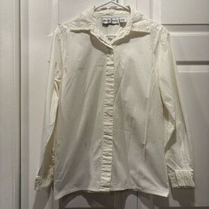 Vintage Baxter & Wells White Striped Embroidered Collar Button Up Top - Size 8